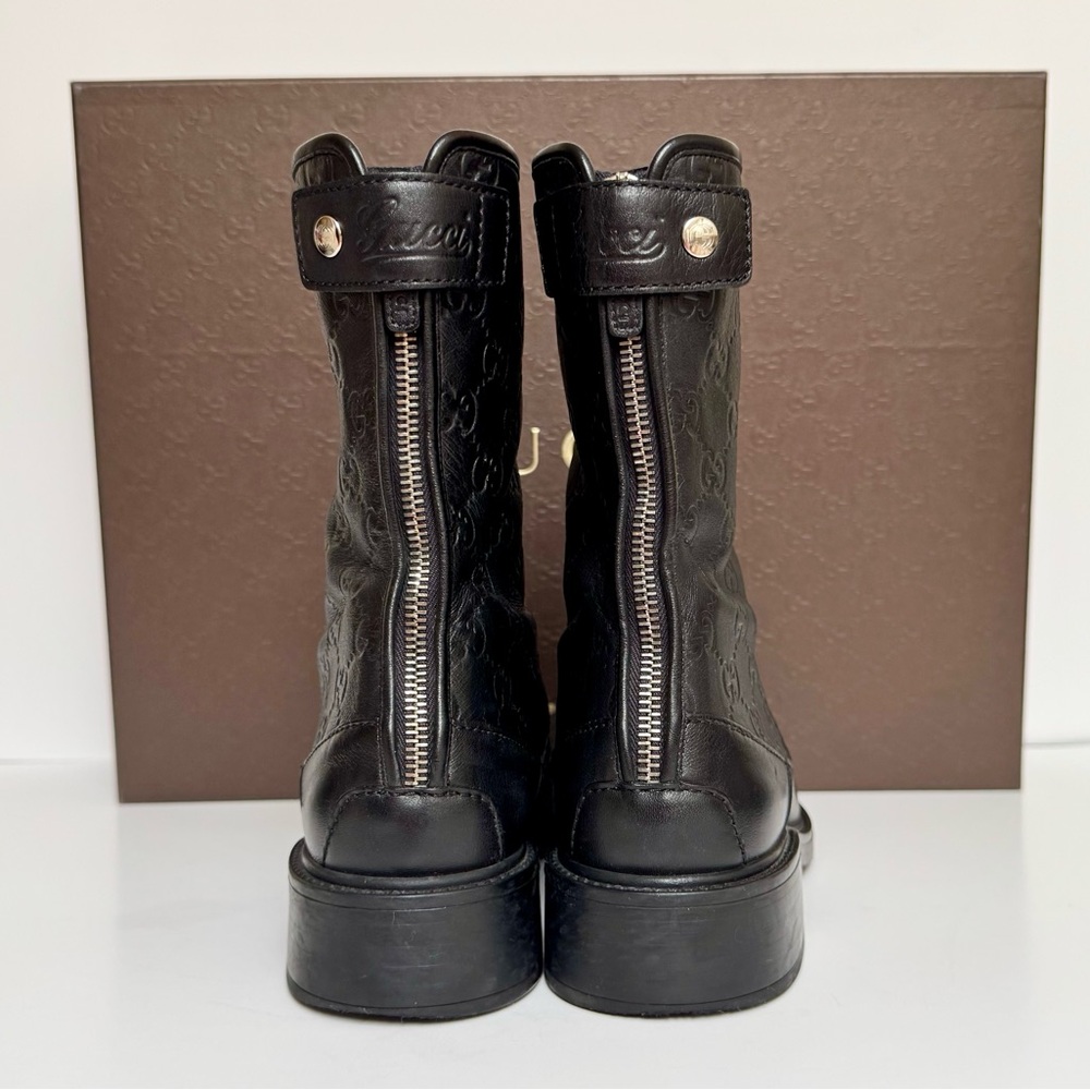 Gucci Black Embossed Leather Microguccissima Ankle Boots Size 8.5 - Picture 4 of 8